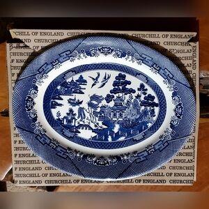 NIB 💙 Churchill Blue Willow Large 14 1/2 Oval Serving   Platter Made In England